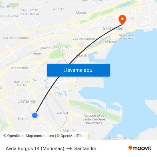 Avda Burgos 14 (Muriedas) to Santander map