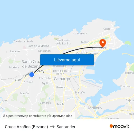 Cruce Azoños (Bezana) to Santander map