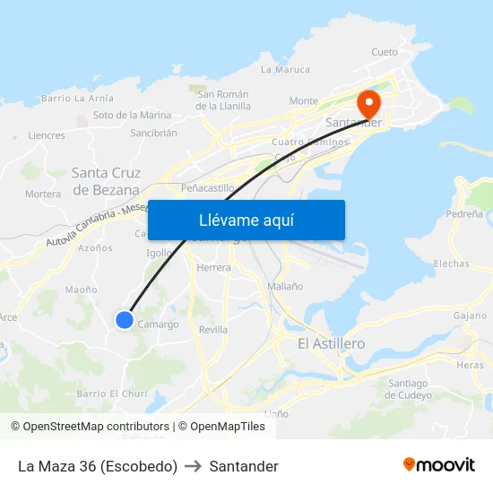 La Maza 36 (Escobedo) to Santander map
