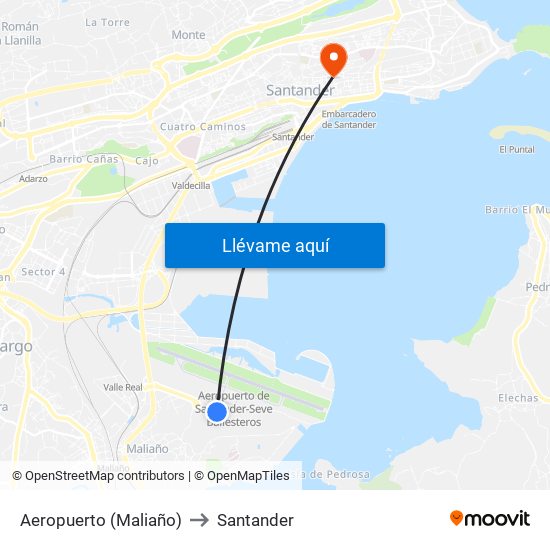 Aeropuerto (Maliaño) to Santander map