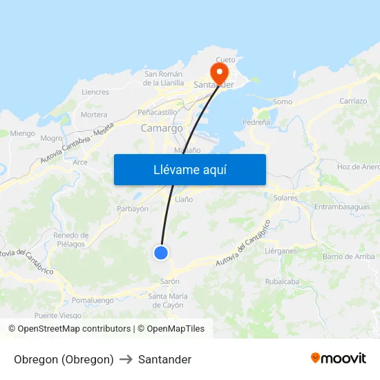 Obregon (Obregon) to Santander map