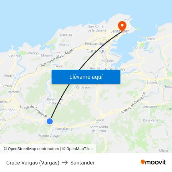 Cruce Vargas (Vargas) to Santander map