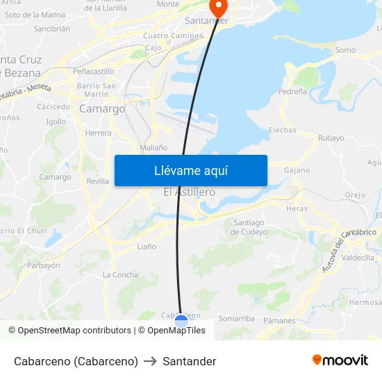 Cabarceno (Cabarceno) to Santander map