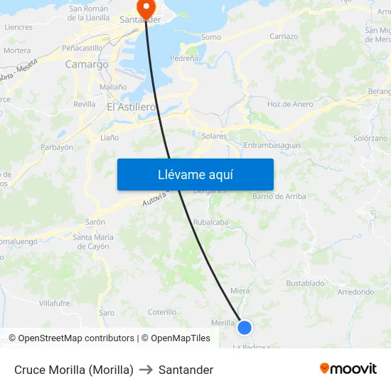 Cruce Morilla (Morilla) to Santander map