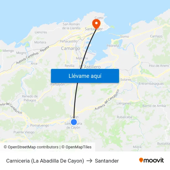 Carniceria (La Abadilla De Cayon) to Santander map