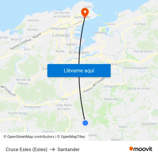 Cruce Esles (Esles) to Santander map