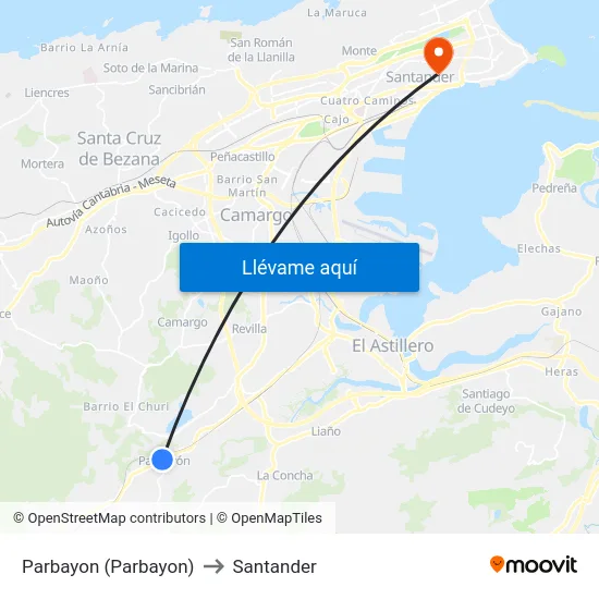 Parbayon (Parbayon) to Santander map