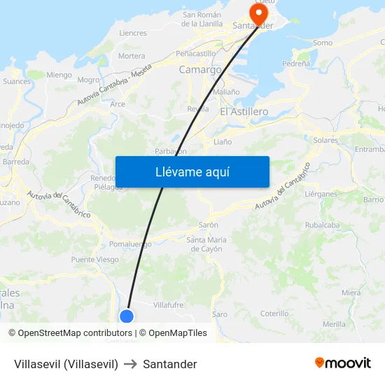 Villasevil (Villasevil) to Santander map