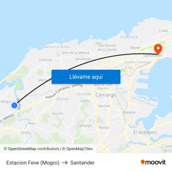 Estacion Feve (Mogro) to Santander map