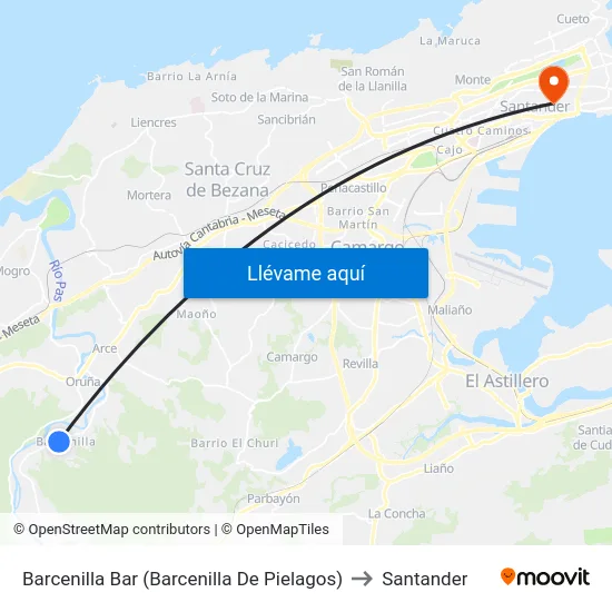 Barcenilla Bar (Barcenilla De Pielagos) to Santander map