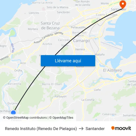Renedo Instituto (Renedo De Pielagos) to Santander map
