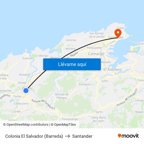 Colonia El Salvador (Barreda) to Santander map