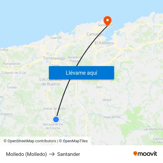 Molledo (Molledo) to Santander map