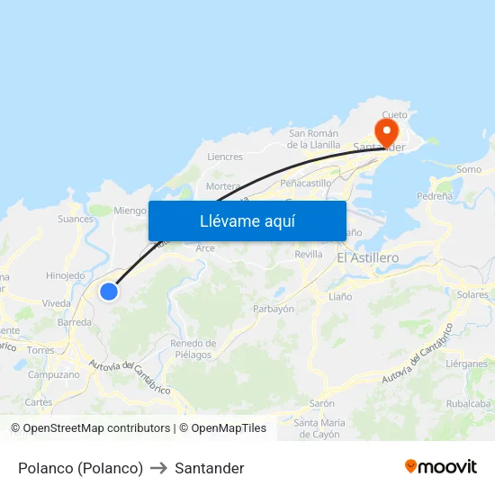 Polanco (Polanco) to Santander map