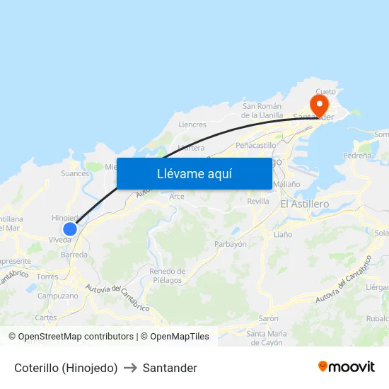Coterillo (Hinojedo) to Santander map