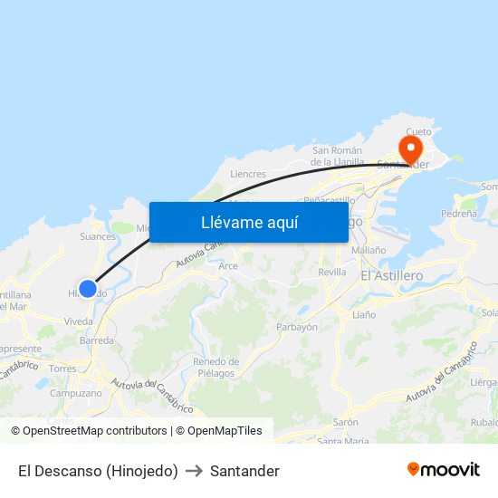 El Descanso (Hinojedo) to Santander map