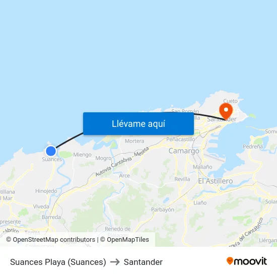 Suances Playa (Suances) to Santander map