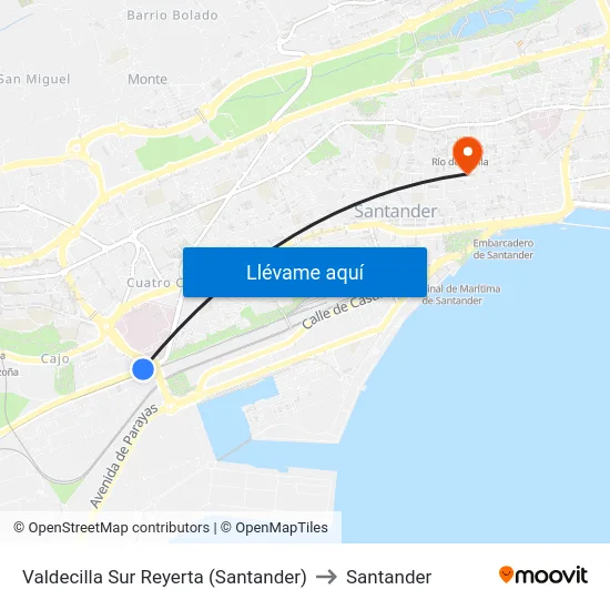 Valdecilla Sur Reyerta (Santander) to Santander map