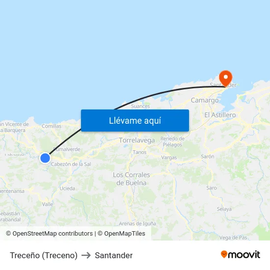 Treceño (Treceno) to Santander map