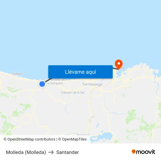 Molleda (Molleda) to Santander map