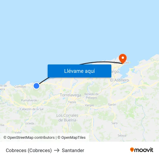 Cobreces (Cobreces) to Santander map