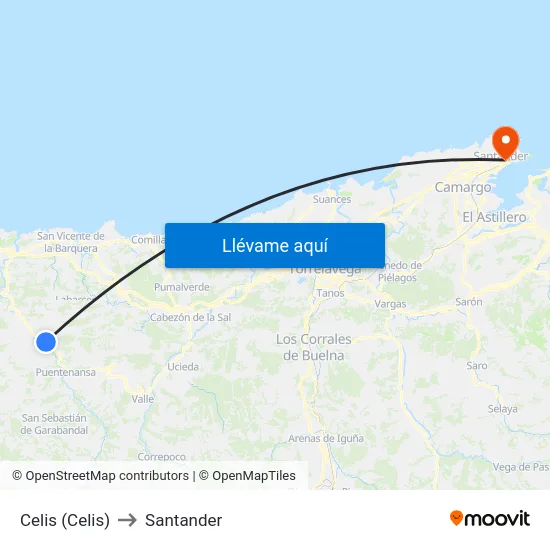 Celis (Celis) to Santander map