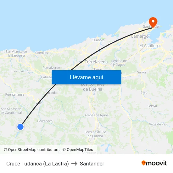 Cruce Tudanca (La Lastra) to Santander map