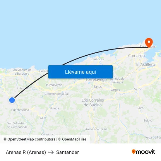 Arenas.R (Arenas) to Santander map