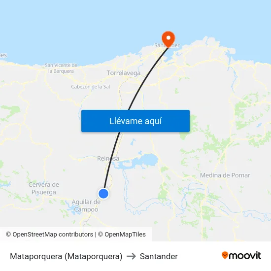 Mataporquera (Mataporquera) to Santander map