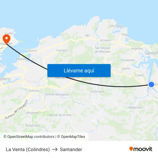 La Venta (Colindres) to Santander map