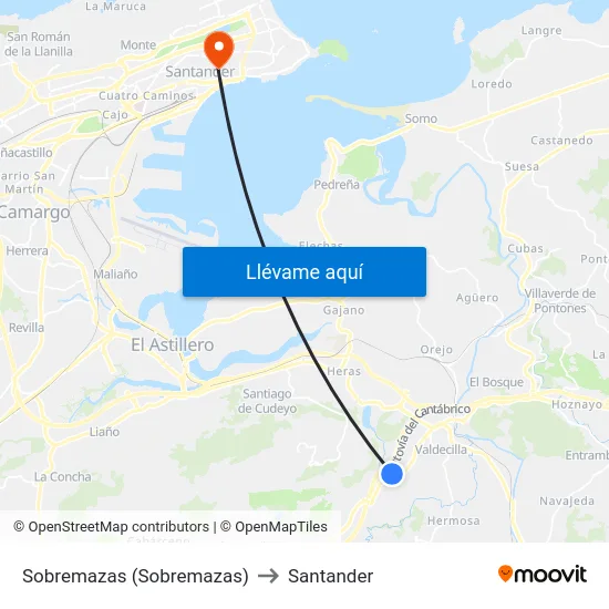 Sobremazas (Sobremazas) to Santander map