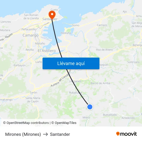 Mirones (Mirones) to Santander map