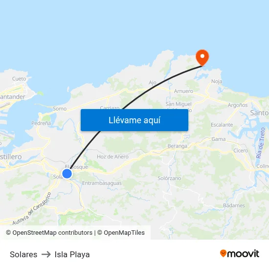 Solares to Isla Playa map