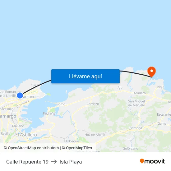 Calle Repuente 19 to Isla Playa map