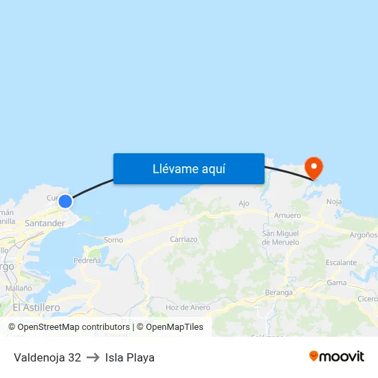 Valdenoja 32 to Isla Playa map