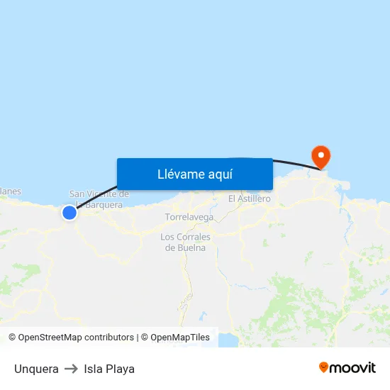 Unquera to Isla Playa map