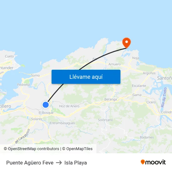 Puente Agüero Feve to Isla Playa map