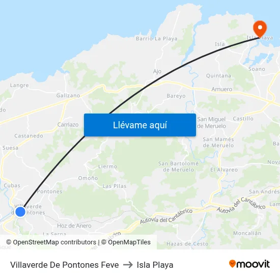 Villaverde De Pontones Feve to Isla Playa map