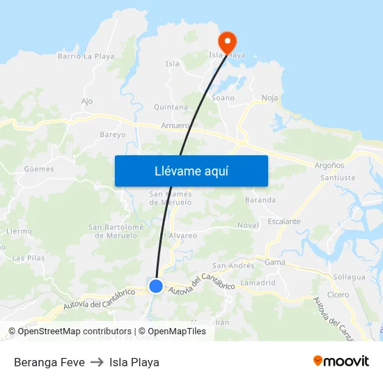 Beranga Feve to Isla Playa map