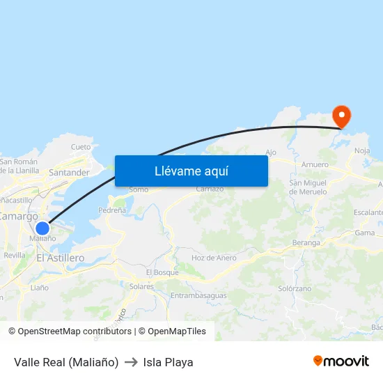 Valle Real (Maliaño) to Isla Playa map