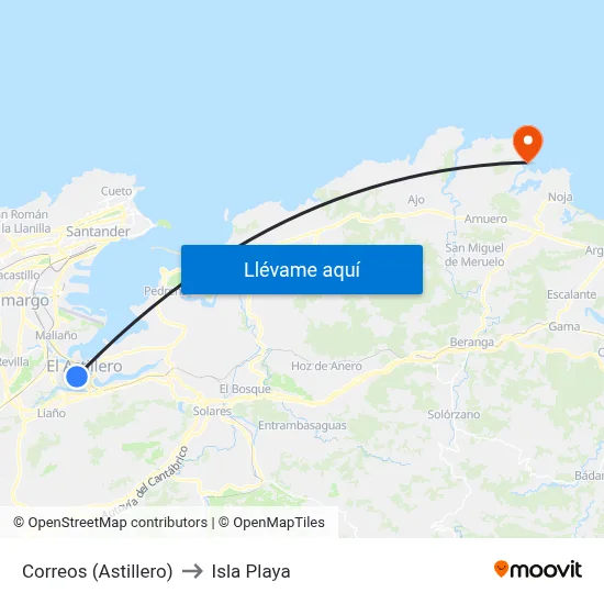 Correos (Astillero) to Isla Playa map