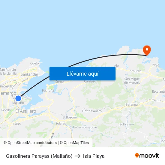Gasolinera Parayas (Maliaño) to Isla Playa map