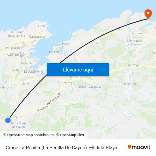 Cruce La Penilla (La Penilla De Cayon) to Isla Playa map
