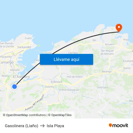 Gasolinera (Liaño) to Isla Playa map