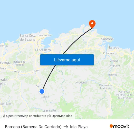 Barcena (Barcena De Carriedo) to Isla Playa map