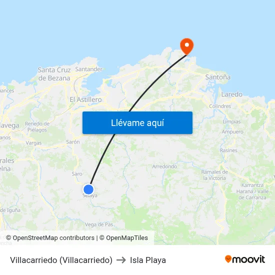 Villacarriedo (Villacarriedo) to Isla Playa map