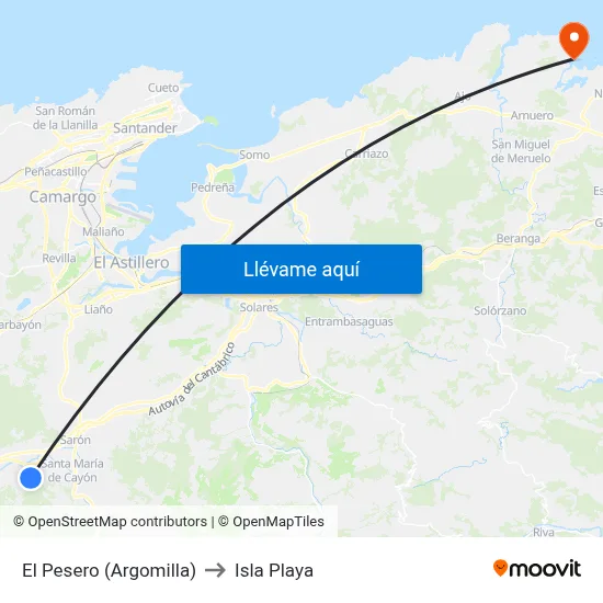 El Pesero (Argomilla) to Isla Playa map
