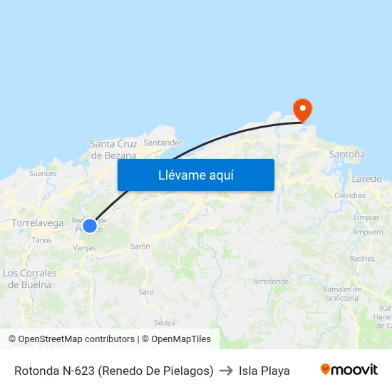 Rotonda N-623 (Renedo De Pielagos) to Isla Playa map