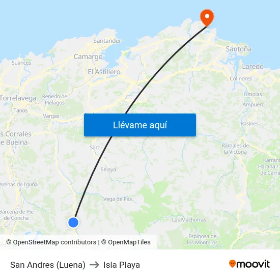 San Andres (Luena) to Isla Playa map