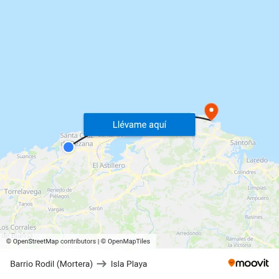 Barrio Rodil (Mortera) to Isla Playa map